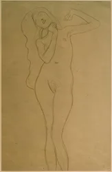 Nudo femminile in piedi con braccia alzate (studio)